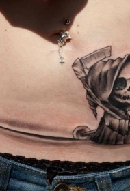 腹部卡通小死神和马纹身图案