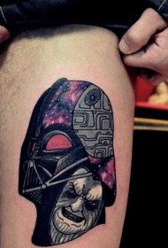 大腿武士头盔与死神脸纹身图案