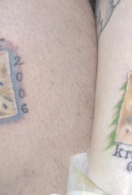 情侣腿部彩色纪念纹身图案