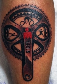 腿部彩色逼真的自行车主题色纹身