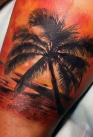 腿部浪漫般的彩色海洋海滩纹身图片