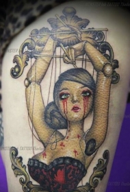 大腿彩色性感卡通木偶纹身图案