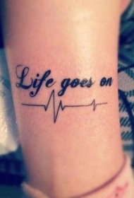 黑色心电图与英文字母手臂纹身图案