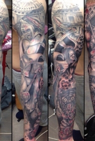 花臂彩色古罗马角斗士纹身图案