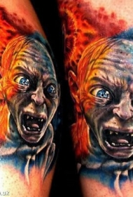 腿部彩色指环王英雄纹身图案