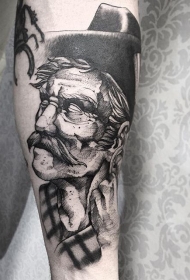 小臂点刺风格黑色神秘男人脸纹身图案
