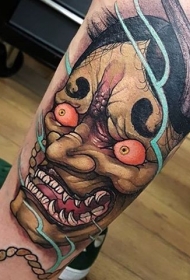 小腿日式彩色般若个性纹身图案