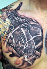 胸部old school彩色二战飞机纹身图案