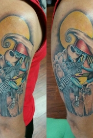 大臂new school卡通万圣节夫妇纹身图案