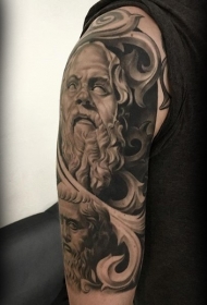 肩部棕色石雕风格老雕像纹身图片