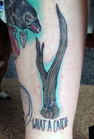 old school鹿角和字母纹身图案