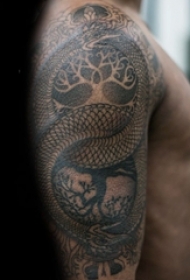 男生手臂上黑色素描创意个性霸气蛇纹身图片