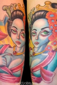娃娃风格彩绘诱人女子纹身图案