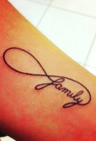 手臂无限符号结合家庭英文单词纹身图案