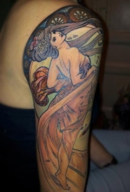 手臂old school彩色美丽的女人纹身图案