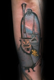 小臂彩色有趣的卡通人戴大帽子纹身图案