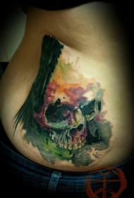 臀部水彩画骷髅纹身图案