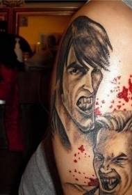 老派卡通风格设计彩色血腥吸血鬼男子纹身