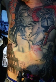 胸部和腹部new school罗马角斗士纹身图案