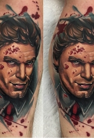腿部new school血腥德克斯特肖像纹身图案