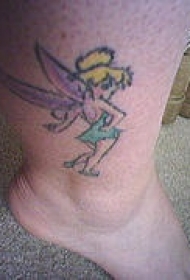 小腿可爱俏皮的彩绘卡通精灵纹身图案