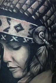 震惊的写实逼真印度女人彩色肖像纹身图案