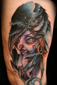 手臂美丽的卡通神秘女巫彩色纹身图案