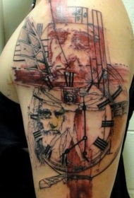 科学主题的彩色符号和时钟纹身图案