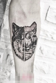 男生喜爱的凶残霸气的点刺技巧几何线条狼头纹身图案
