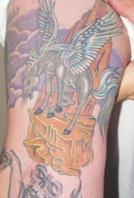 手臂彩色岩石上的飞天马纹身图片
