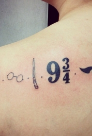 背部哈利波特主题各种符号纹身图案