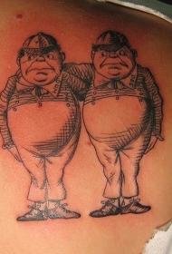 背部黑白滑稽的卡通男子纹身图案