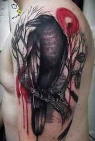 老式风格的黑色乌鸦纹身图案