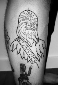 黑色线条丘巴卡肖像大腿纹身图案