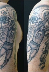 大臂素描风格黑色篮球运动员纹身图案
