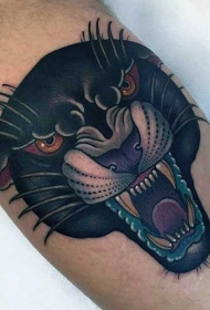 old school个性咆哮的黑豹纹身图案