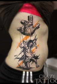 新传统风格的彩色腰侧木偶纹身图案