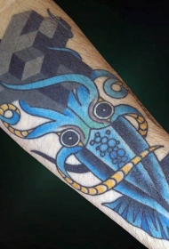 old school手绘彩色小鱿鱼手臂纹身图案