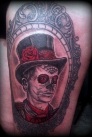 老派风格的彩色骷髅人物纹身图案