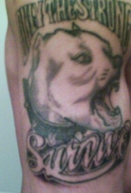 英文字母与狗头像纹身图案