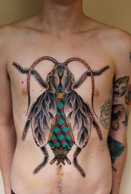 胸部和腹部美丽生动的昆虫纹身图案