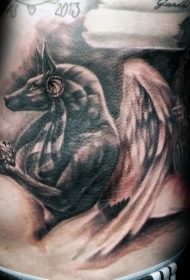 侧肋黑灰风格古代埃及神像纹身图案