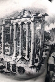 胸部逼真的黑色希腊古代遗址纹身图案