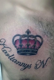 插画风格英文字母和皇冠胸部纹身图案