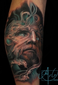 小腿神秘色彩人像纹身图案