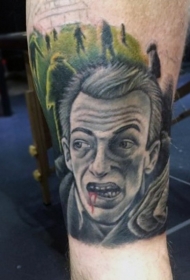 腿部老学校风格彩色奇怪男子纹身图案