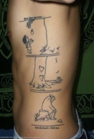 侧肋黑色线条创意三格漫画纹身图案