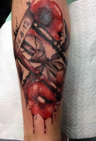 漂亮的彩色沙漏与数字鲜花手臂纹身图案