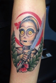 有趣的彩绘士兵光剑卡通纹身图案