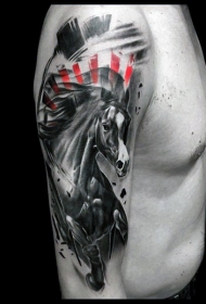 肩部彩色逼真的马纹身图案